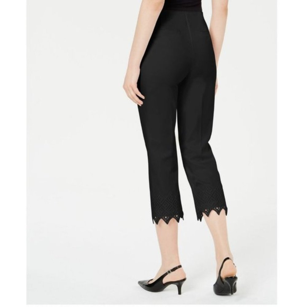 Alfani Womens Dress Pants Black Crochet Hem Cropped Stretch Size 14 - Picture 2 of 4